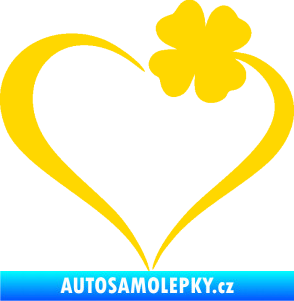 Samolepka Srdíčko 020 pravá se čtyřlístkem jasně žlutá