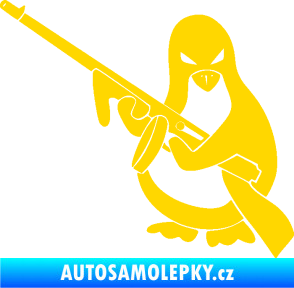 Samolepka Tučňák se samopalem levá jasně žlutá