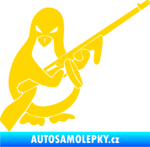 Samolepka Tučňák se samopalem pravá jasně žlutá