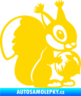 Samolepka Veverka 003 pravá s oříškem jasně žlutá