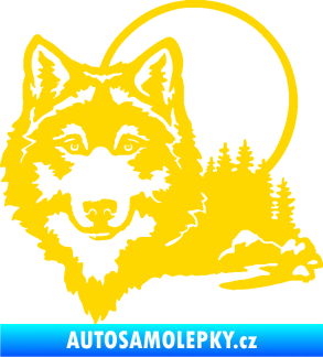 Samolepka Vlk 007 levá s krajinou jasně žlutá