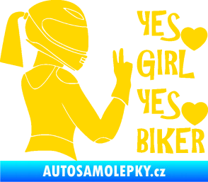 Samolepka Yes girl, yes biker motorkářka jasně žlutá