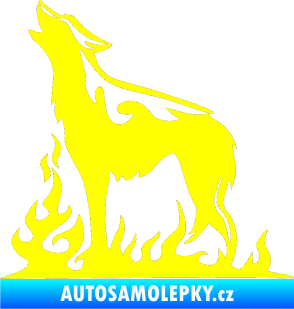 Samolepka Animal flames 066 levá vyjící vlk žlutá citron