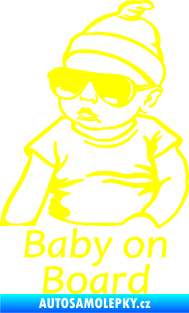 Samolepka Baby on board 003 levá s textem miminko s brýlemi žlutá citron
