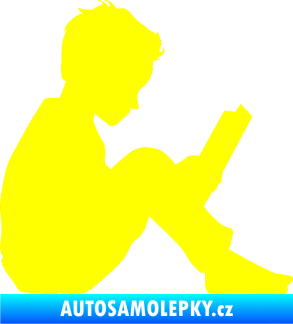 Samolepka Děti silueta 002 pravá chlapec s knížkou žlutá citron