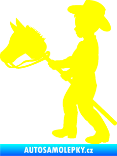 Samolepka Děti silueta 012 levá kluk s dřevěným koníkem žlutá citron