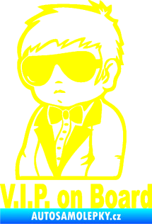 Samolepka Dítě v autě 058 s textem chlapec s brýlemi žlutá citron