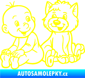 Samolepka Dítě v autě 087 levá chlapeček s pejskem žlutá citron