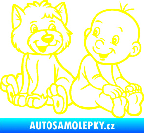 Samolepka Dítě v autě 087 pravá chlapeček s pejskem žlutá citron