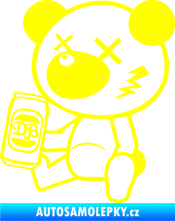Samolepka Drunk bear 001 levá medvěd s plechovkou žlutá citron