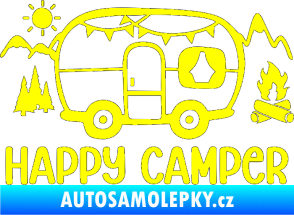Samolepka Happy camper 002 pravá kempování s karavanem žlutá citron
