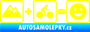 Samolepka Hory + kolo = veselý smajlík cyklista na horách žlutá citron