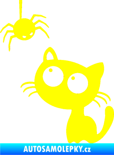 Samolepka Kočička s pavoukem levá žlutá citron
