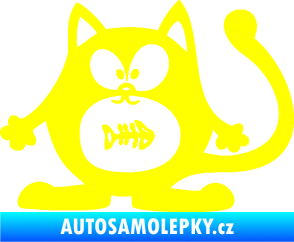 Samolepka Kočka 042 levá s rybou v bříšku žlutá citron