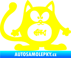 Samolepka Kočka 042 pravá s rybou v bříšku žlutá citron
