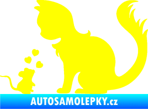 Samolepka Kočka s myší 002 levá žlutá citron