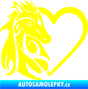 Samolepka Koník love 001 levá hříbátko v srdíčku žlutá citron