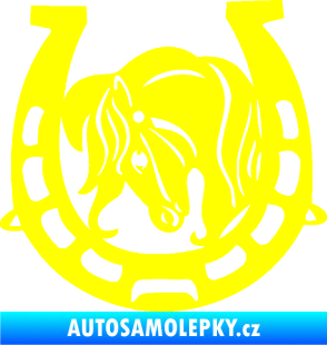 Samolepka Koňská podkova 004 levá s koníkem žlutá citron
