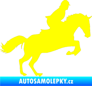 Samolepka Kůň 014 pravá skok s jezdcem žlutá citron