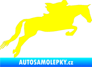 Samolepka Kůň 015 pravá skok s jezdcem žlutá citron