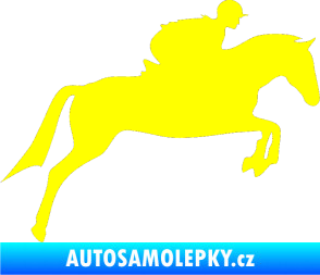 Samolepka Kůň 020 pravá skok s jezdcem žlutá citron