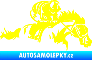 Samolepka Kůň 075 pravá závod s jezdcem, dostihy žlutá citron