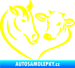 Samolepka Kůň s kravičkou v srdíčku levá láska ke zvířatům žlutá citron