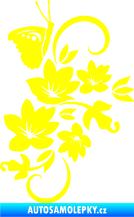 Samolepka Květina dekor 005 pravá s motýlkem žlutá citron