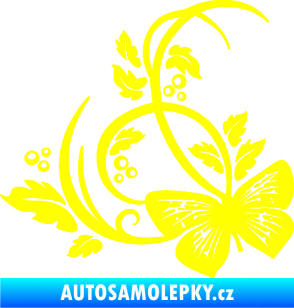 Samolepka Květina dekor 046 levá motýl žlutá citron