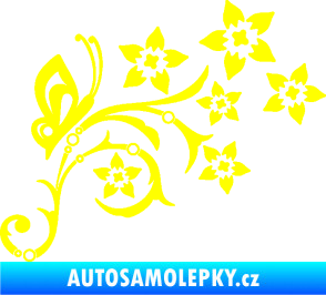 Samolepka Květina dekor 047 pravá s motýlem žlutá citron