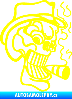 Samolepka Lebka 020 pravá crazy s cigaretou žlutá citron