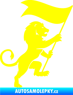 Samolepka Lev heraldika 005 pravá s praporem žlutá citron