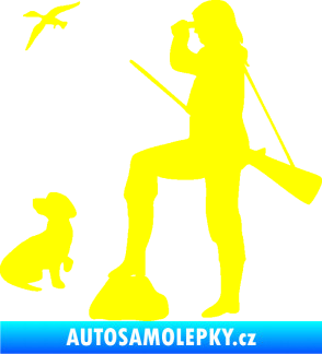 Samolepka Lov 003 levá myslivkyně se psem žlutá citron