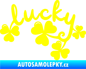 Samolepka Lucky nápis štěstí se čtyřlístky žlutá citron