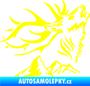 Samolepka Myslivost 003 pravá jelen a hory žlutá citron