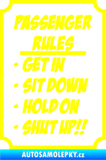 Samolepka Passenger rules nápis pravidla pro cestující žlutá citron