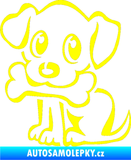 Samolepka Pes 076 levá štěnátko s kostičkou žlutá citron