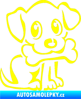 Samolepka Pes 076 pravá štěnátko s kostičkou žlutá citron
