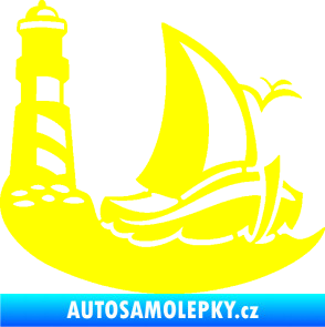 Samolepka Plachetnice 005 pravá s majákem na moři žlutá citron
