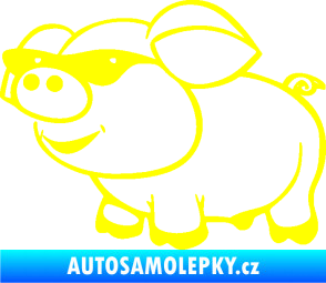 Samolepka Prase 006 levá frajer v brýlích žlutá citron