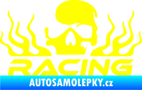 Samolepka Racing nápis s lebkou levá žlutá citron