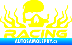 Samolepka Racing nápis s lebkou pravá žlutá citron