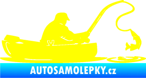 Samolepka Rybář 017 pravá rybolov v lodičce žlutá citron