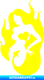 Samolepka Sexy žena 004 levá s ďáblem v těle žlutá citron