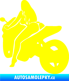 Samolepka Sexy žena na motorce levá žlutá citron