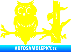 Samolepka Sova 005 levá na větvi žlutá citron