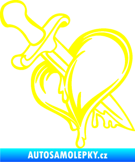 Samolepka Srdce propíchlé dýkou levá žlutá citron