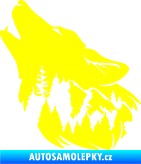 Samolepka Vlk 027 levá s krajinou žlutá citron