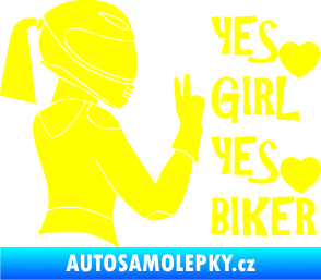 Samolepka Yes girl, yes biker motorkářka žlutá citron