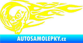 Samolepka Zubatka levá lebka v plamenech žlutá citron